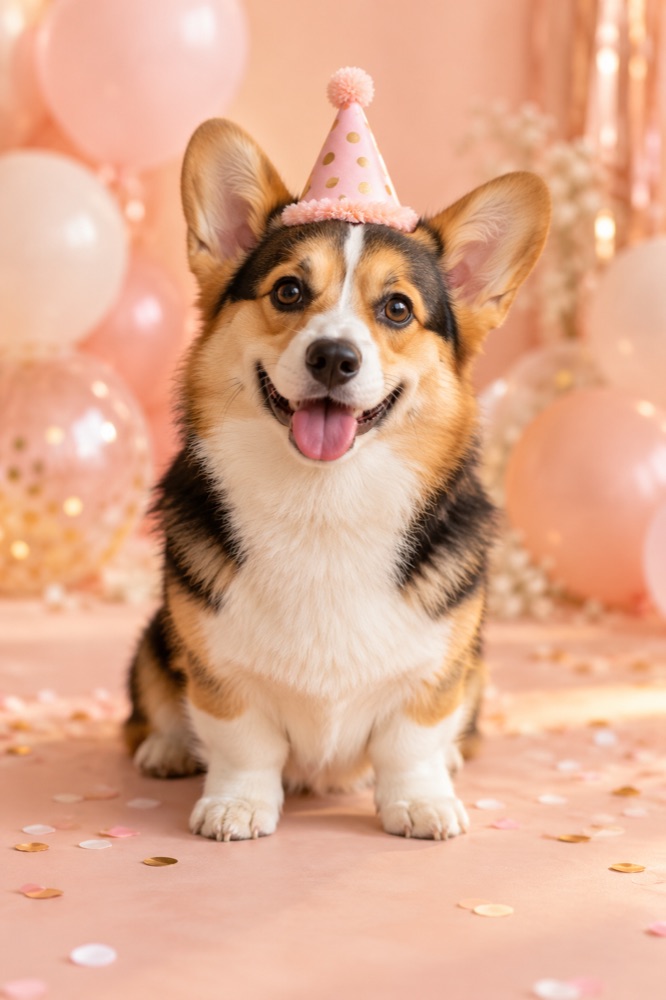 Ilustración de una mascota en una foto Patitas de cumpleaños
