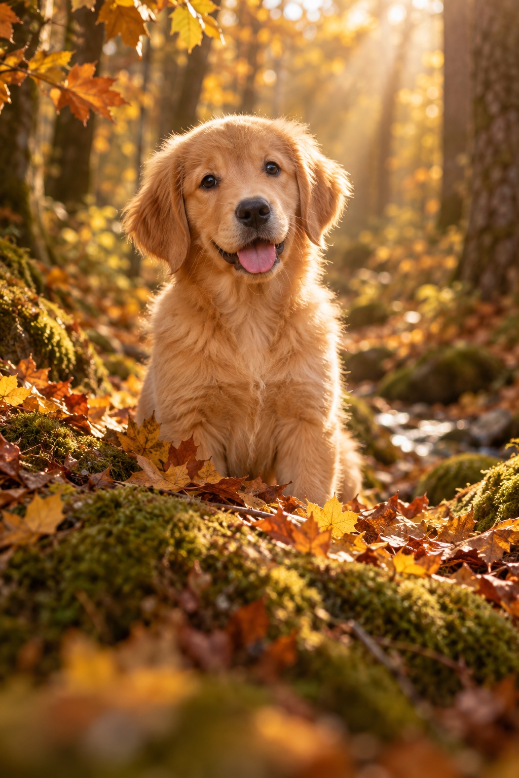 Ilustración de una mascota en una foto Aventura otoñal